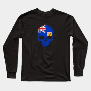 Chaotic Turks and Caicos Flag Splatter Skull Long Sleeve T-Shirt